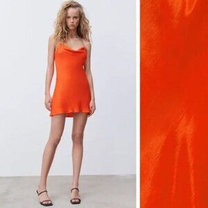 Zara Orange/Red Satin Effect Mini Dress Size Small